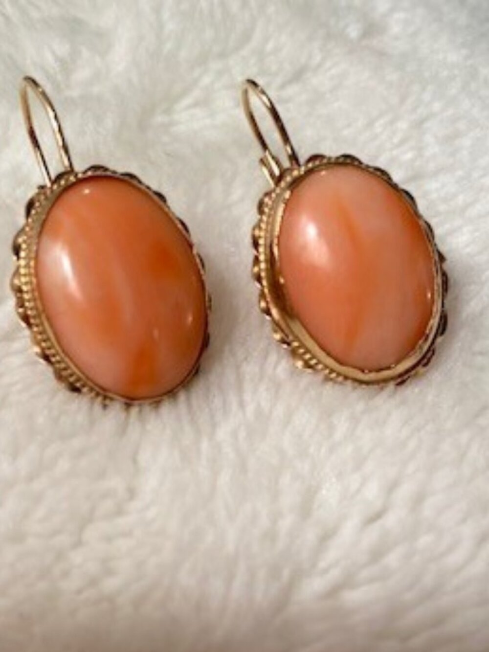 Italian Rare Pink Coral Dangling Pierced Earrings